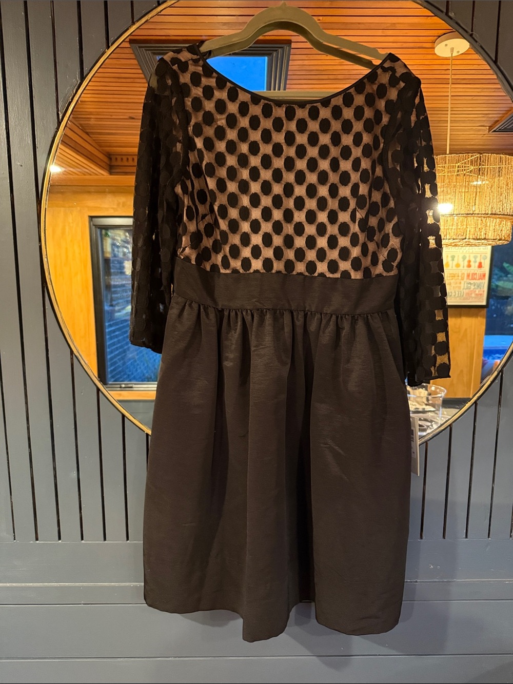 Eliza J Black Polka-Dot Mesh Fit & Flare Dress
